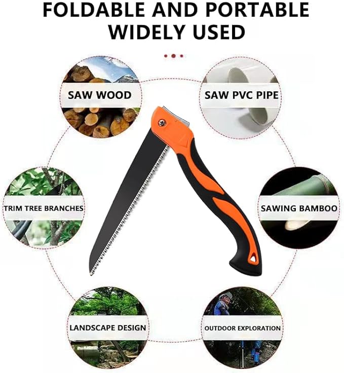 Folding Hand Saw for Wood Cutting 11 Inch Woodworking Bushcraft Camp Small Handheld Trimming Tree Limb Tree Trimmer Saw with Ergonomic Non-Slip Handle DesignQuality SK-5 Steel