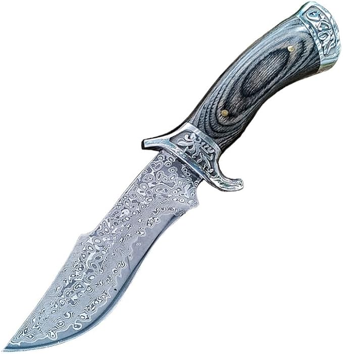 High Hardness Damascus Steel Knives Ergonomic Solid Wood Handle with Leather Sheath for Camping HikingBlack19.7 * 4 * 2cm