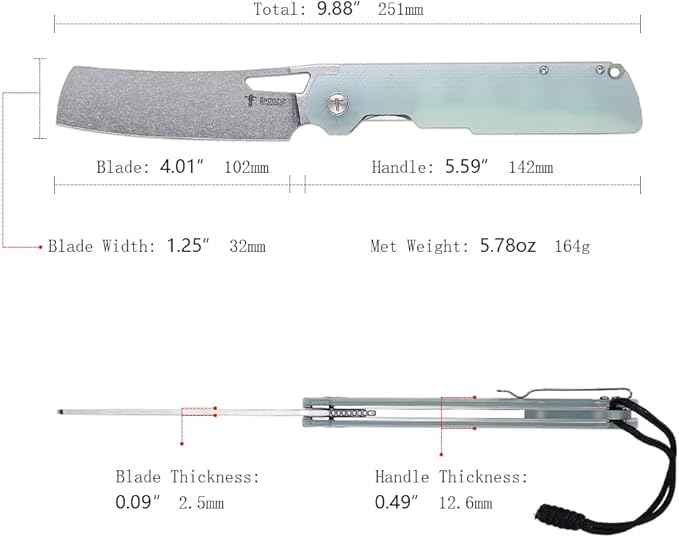 D2 Camping Chef Pocket Knife 4.01 Outdoor EDC Folding Knife for Man G10 Handle with Pocket Clip for Outdoor Cooking Fishing &amp Hiking.59-61 HRC Stonewash Blade. XUN119A-JGSt