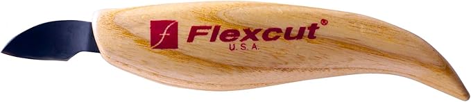 FLEXCUT Wood Carving Knives | Right-Handed Hook Knife| 1095 High-Carbon Steel Blade| Ergonomic Solid Ash Hardwood Handle | KN26 | Made in the U.S.A.