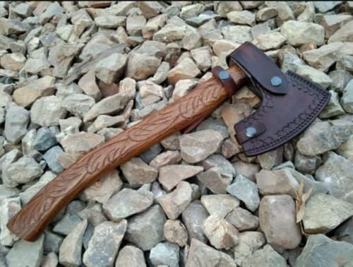 Handemade Damascus Steel Custom Made Hunting Axe with Rose Wood Handle