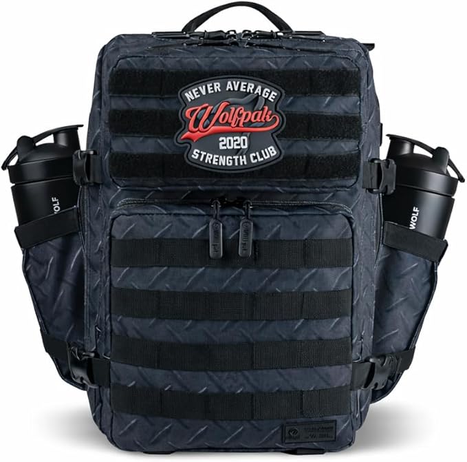 WOLFpak 35L Athletic Gym Backpack (Strength Club) Durable 1000D Waterproof Oxford Material with MOLLE Webbing Laptop Pocket &amp Dual Cup Holders Durable Fitness/Travel/Military Daypack