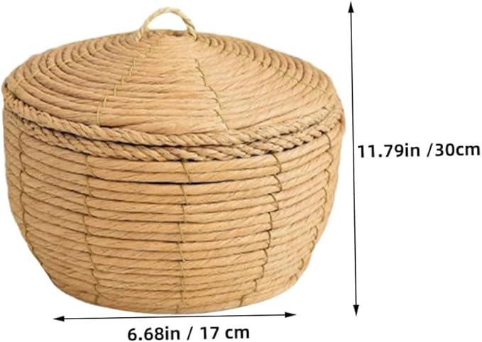 KOMBIUDA Handwoven Round Storage Basket Lid Large Decorative Rope Basket for Table Pantry Home Organization Versatile Food and Toy Storage