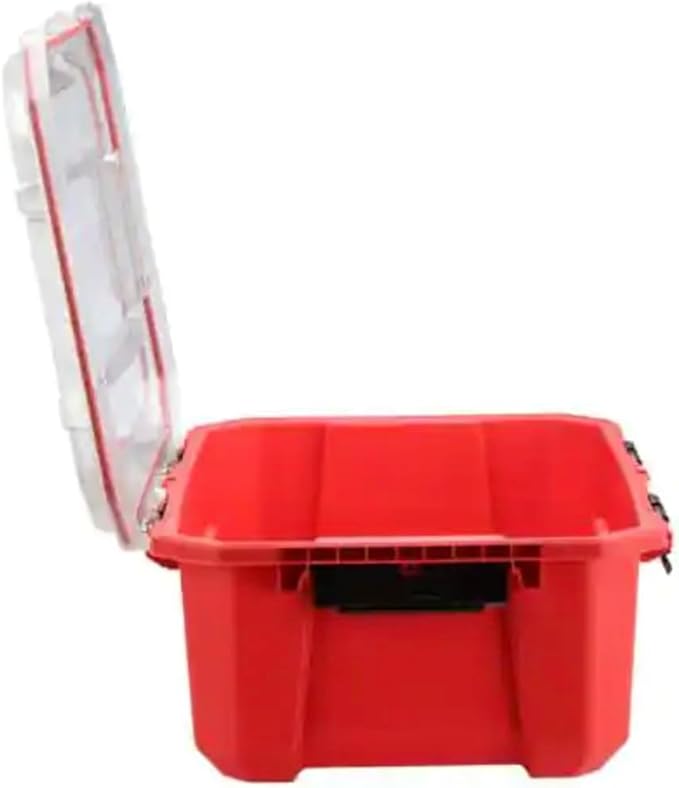 12-Gal. Professional Heavy Duty Waterproof Stackable Plastic Storage Container with Hinged Lid in Red XM13700