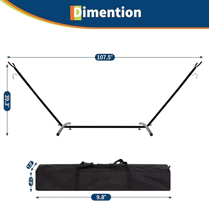2-Person Hammock with Stand for OutsidePortable Heavy Duty Hammock with Space Saving Steel Stand450lb Capacity for GardenBackyard or Patio.