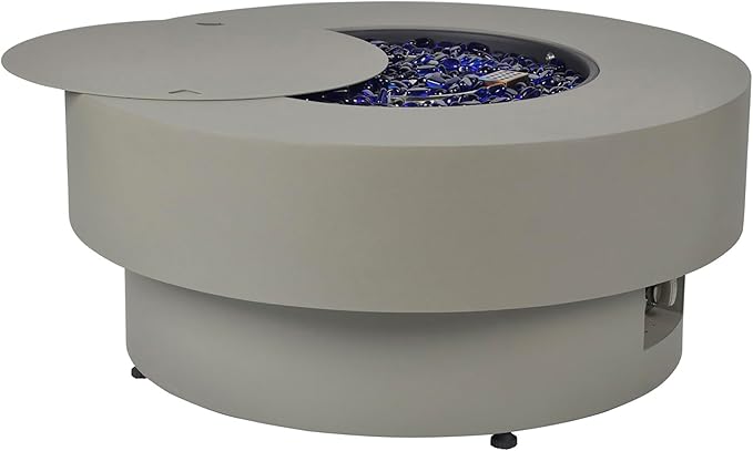 Propane Outdoor Fire Pit Table Flint &amp Concrete Look 32-inch Round Patio Propane Fire Table 50000 BTU w/Lid Glass Rocks Cover Pre-Attached 10ft Hose