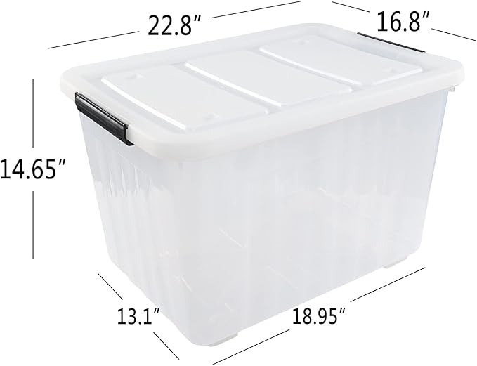70 Qt Stackable Plastic Storage Bins with Lids 4 Pack See-Through Organizing Containers Box Durable Nestable Containers Organize Shoes Closet Shelves Clothes Blankets Towels Clear