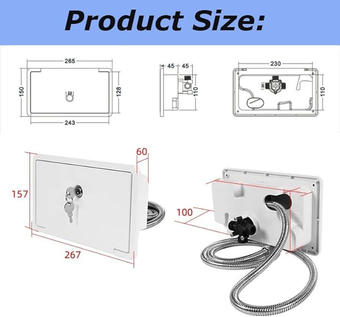 RV Exterior Shower Box Kit Torcarvh Shower Head with Lock with Hose and 2 Keys for Marine Boat RV Motorhome Caravan Camper Accessories (White)