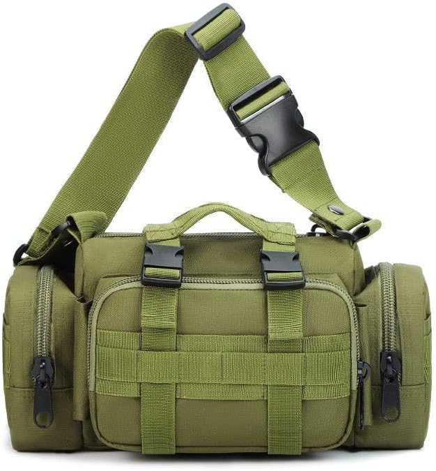 Multifunctional Outdoor Tactical Fanny Pack Waterproof 3P Duffel Waist Bag with Shoulder Strape MOLLE System Camera Bag Chest Pouch (Army Green)