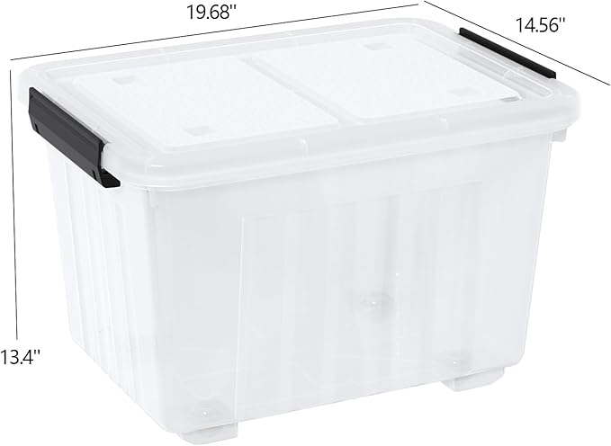 50 L 4 Packs Plastic Storage Box with Latching Lid and Wheels Clear Storage Container Bins
