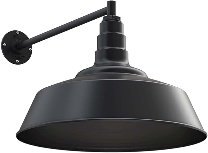 Steel Lighting Co. Large Outdoor Barn Light |Garage Light Fixture | Made in America from 18-Gauge Steel | 20 Dome | 20 Straight Arm Matte Black Exterior/Matte Black Interior