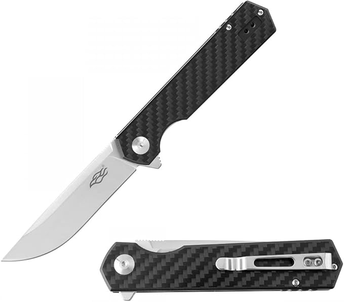 GANZO Firebird FH11 Top Pocket Folding Knife D2 Steel Flip Blade Carbon Fiber Handle with Clip Hunting Gear Fishing Camping Outdoor Folder EDC Knife (CF Black)