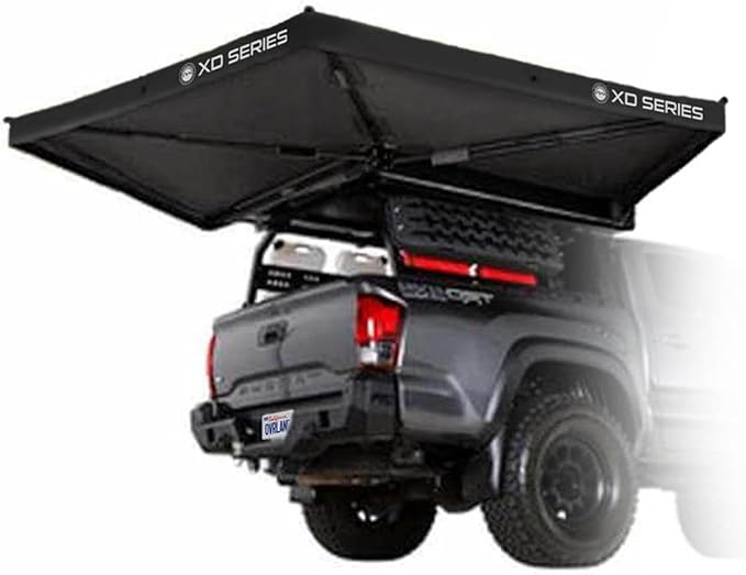 Overland Vehicle Systems - XD Nomadic 270 LTE - Awning w/Lights Passenger Side Black Trim w/Black Travel Cover