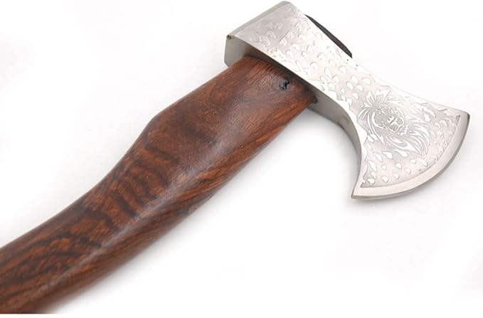 Hand Forged Viking Bearded Axe – 1075 High Carbon Steel Handmade Medieval Style Camping &amp Hunting Axe with Ash Wood Handle and Leather Sheath (Lion)