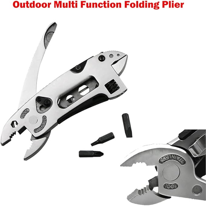 Multitool Pliers 3 in 1 Pocket Knife Wrench Wire Cutter Multitool for Outdoor Survival Camping Stainless Steel Foldable Multi Function Tools Adjustable Wrench Pliers