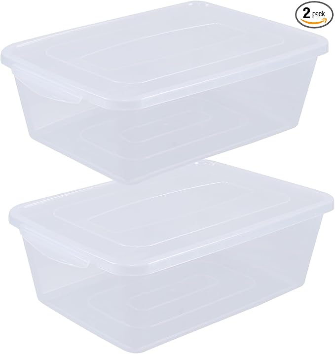 2 Packs Plastic Clear Storage Bins with Lid Latch Containers with Lid 16 L