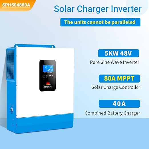 SUNGOLDPOWER UL1741 5000W Hybrid Solar Inverter48V DC to 110V/120V ACAll in One80A MPPT Solar Charger and 40A AC Battery Charger Pure Sine Wave for Off Grid System(NO Parallel)