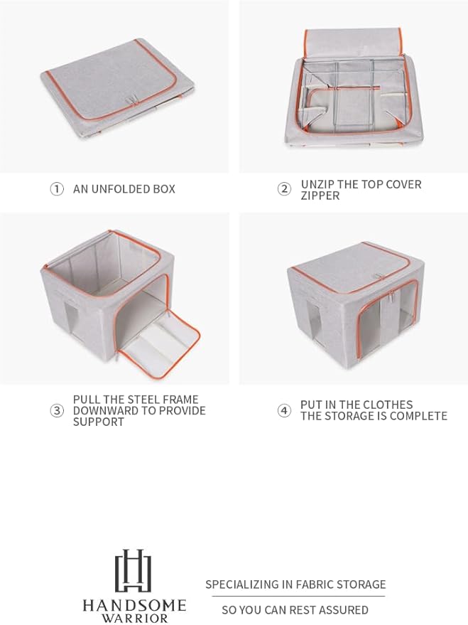 Foldable Large Storage Bin with LidInner Waterproof Film Closet Cube4 Thick Metal Frames 2Open Windows Zippers Container Organizer for Blanket BinQuiltClothesBooksLarge Cubes(66 L).
