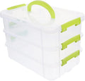 3-Tier Stackable Storage Container Box Handled Organizer Storage Box Stackable Carry Box with Removable Tray Transparent Storage Case Stack Carry Storage Box