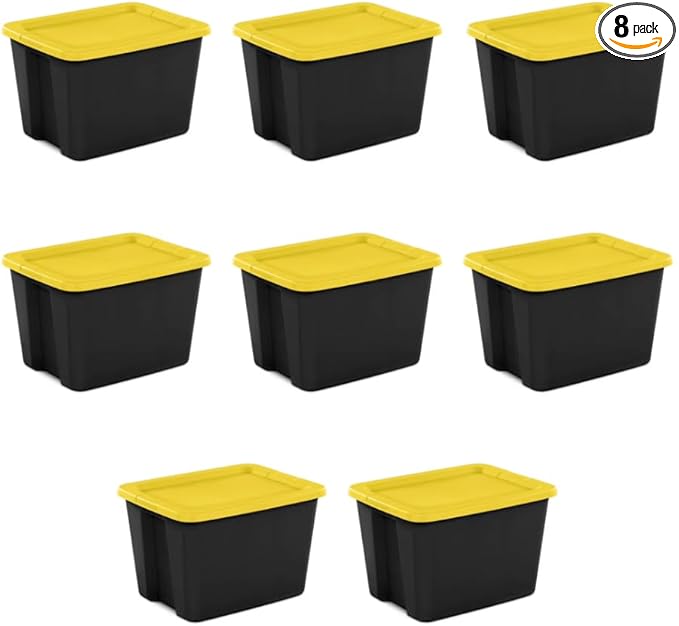 GardenNest 8-Pack 18 Gallon Plastic Storage Bins with Snap-On Lids Stackable Lidded Containers with Comfortable Integrated Handles for Camping Gear Sports Equipment Tools Blankets &amp Sleeping B