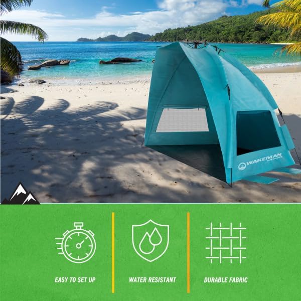 Beach Tent Sun Shelter - UPF50+ UV Protection Portable Sun Canopy for Beach Cabana - 2-3 Person Pop Up Beach Tent - Beach Essentials by Wakeman
