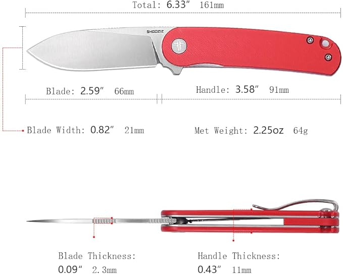 Small EDC Folding Pocket Knife with Clip for Woman - 2.76 Mini D2 Steel Satin BladeCamping G10 Handle Classic Design for Outdoor Hiking Working Man &amp Everyday Carry. Han309-RGS