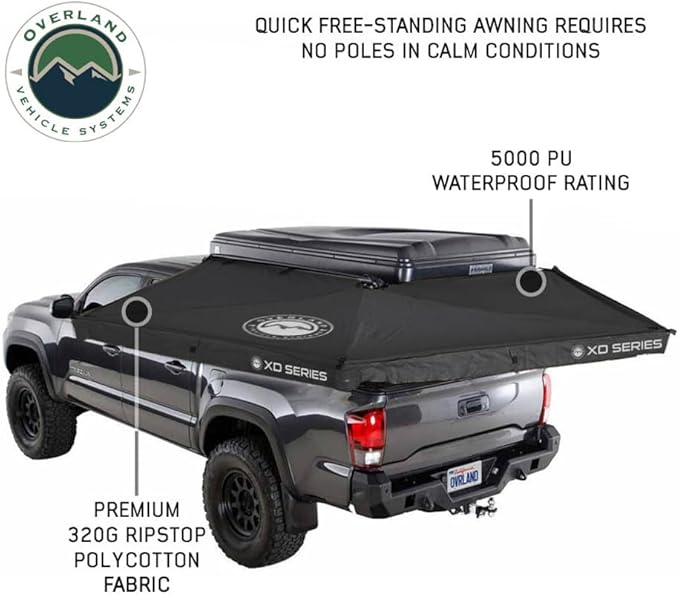 Overland Vehicle Systems - XD Nomadic 270 LTE - Awning w/Lights Passenger Side Black Trim w/Black Travel Cover