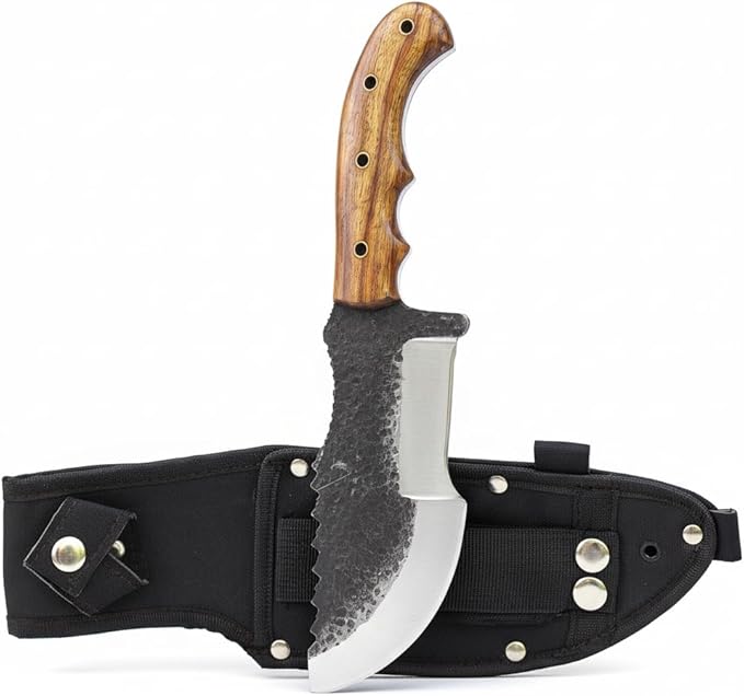 Handmade Hunting Knife with Wooden Handle &amp Sheath | Forged High Carbon Steel Fixed Blade | Full Tang Survival Knife for Camping Outdoor Bushcraft Fishing Hiking &amp Gift for Men
