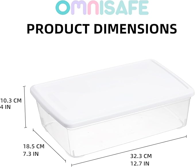 Stackable Plastic Storage Shoebox BPA-Free Nestable Container with Latching Lid to Organize Shoes See-Through Box for Home and Office Multi-Purpose Storage Case Clear Bins (12 Pack 6 Quart White)