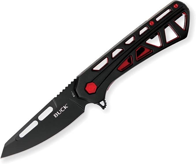 Buck Knives 811 Trace Ops Folding EDC Knife 3.23” Pocket Knife Blade Aluminum Handle 7Cr17MoV Steel Tanto Folding Blade Black/Red 3.75 oz