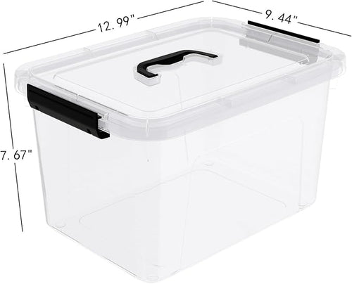 10.5 L Clear Latch Storage Bin with Lid 4 Packs Plastic Organizing Box with Black Handle