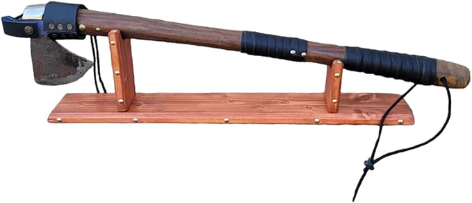 Rustic Cast Iron Hand Forged Viking Two Handed Axe Carbon Steel Head Wood Handle