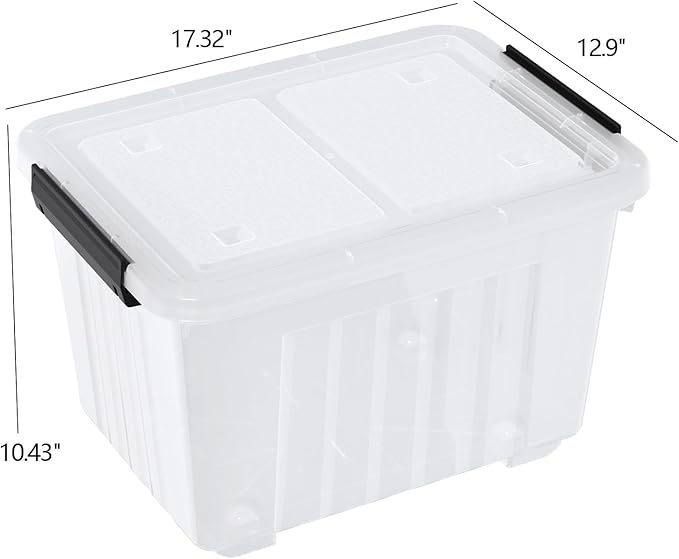 30 L Clear Latching Storage Bin with Wheels 4 Packs Plastic Storage Container Boxes with Lids