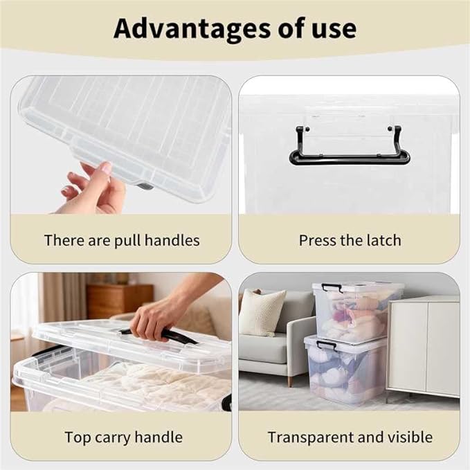 6 Pack Clear Storage Bins with Lids 288 QT (4 Pack-60 QT 1 Pack-28 QT 1 Pack-20 QT) Stackable Plastic Organizer for Home Office Garage BPA-Free Heavy-Duty with Secure Latches &amp Handles