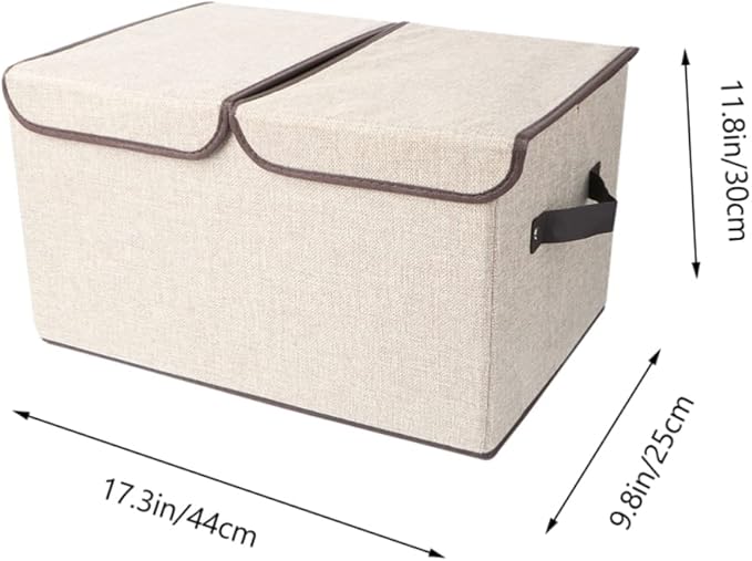 Alipis Cotton Linen Storage Box with Double Lids Large Foldable Organizer for Wardrobe Versatile Storage Bin for Clothes and Toys Home Décor Solution