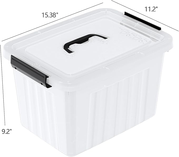Set of 4 Storage Bins with Latch Lids Clear Plastic Storage Box with Handle 18 L