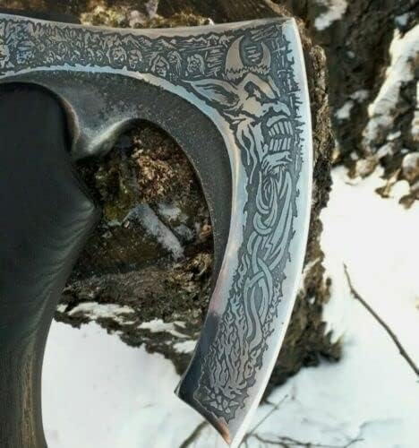 AXE009AM FS Crafts 10.00 Custom Handmade Viking Axe Fist Axe (Palm-Sized) Carbon Steel Hunting Axe Hand Forged Axe Carbon Steel Head Hatchet with Leather Sheath Outdoors Fishing Camping Knife