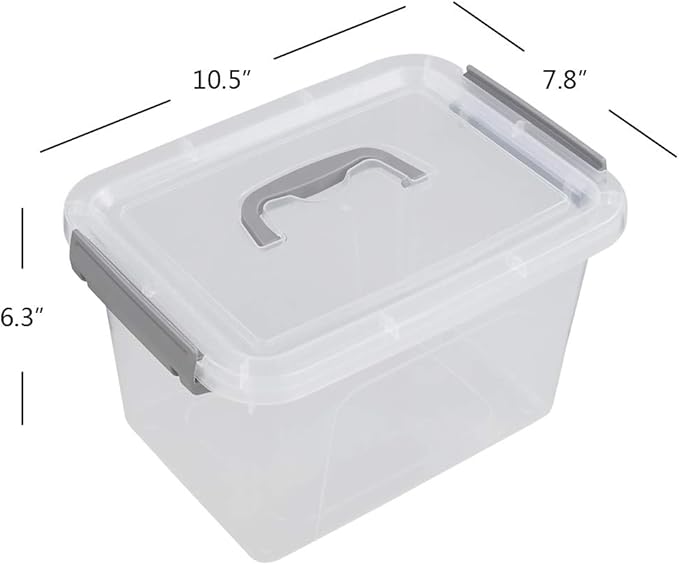 Vababa 6 Quart Clear Plastic Storage Box Latch Box with Handle 6-Pack