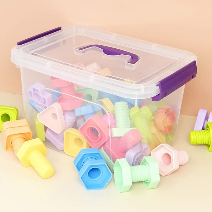 Farmoon 6 Quart Clear Storage Bin Small Plastic Stackable Box/Cotainer with Lid and Purple Handle 6 Packs