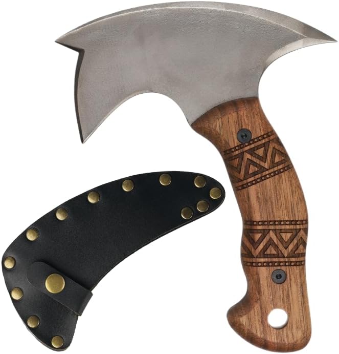 AncientSmithy Tomahawk Axe - Handmade Tactical Tomahawk Hatchet - Full Tang Combat Axe for Military Camping and Outdoor Activities (Hawk with Leather Sheath)