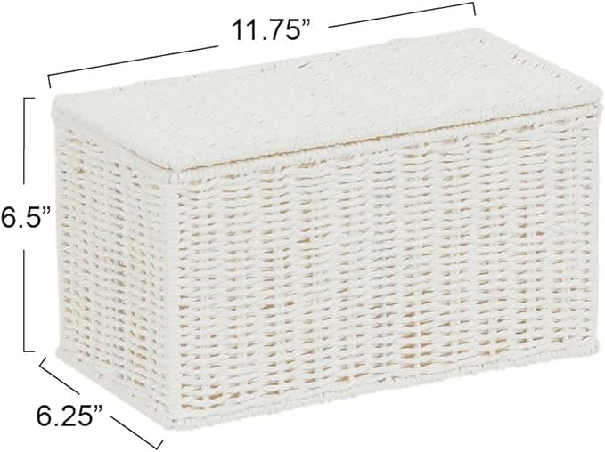 Household Essentials Small Wicker Basket with Lid Multipurpose Storage Basket for Bathrooms Shelves Desks Vanities Closets and More White