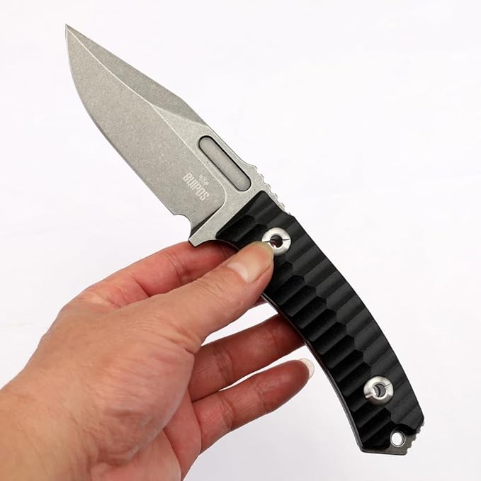 BD02 Fixed Edge Knife 22.9CM Stainless Steel Blade G10 Handle Full Edge EDC Tool Straight Knife for Work Camping Survival (Stone Wash Black Stone Wash White) (Black handle and black blade)