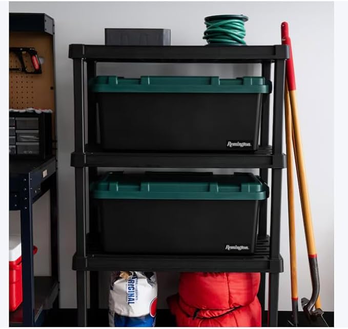 Heavy Duty Stackable Tote with Latching Lid 15-Gallons (60-Quarts) Dark Green Large 2-Pack