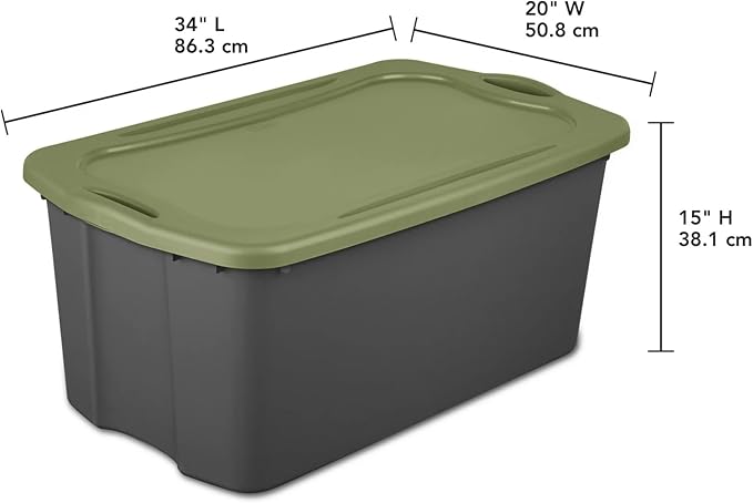(2 Pack) 30 Gallon Plastic Storage Bin – Full-Grip Handles Easy-Carry Stackable Heavy Duty Organizer for Home Garage Closet &amp Dorm (Gray &amp Green)