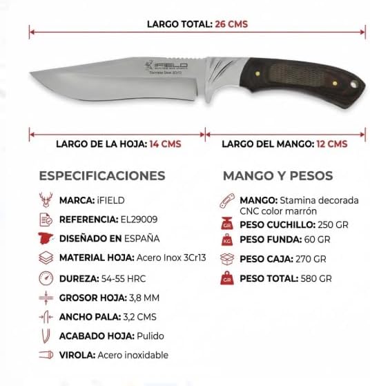 iFIELD Sport Hunting Knife Camper EL29009 Outdoor Knifewith 5.5 inch Blade Size Survival Knife Includes Brown Leather Sheath Camping Tool for Fishing Hunting Sport Activity