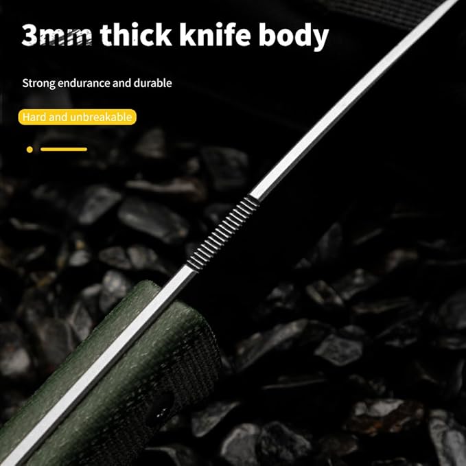 HUANG FU Fixed Blade Knife 7.08 Inches Total Length Double Edge High-Carbon Steel Tactical Survival Knife with K-Sheath (Brown stem)