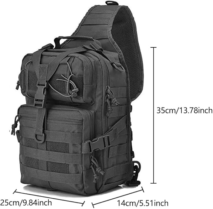 Outdoor Tactical Sling Bag Pack Military Sport Pack Sling Shoulder Backpack Molle Assault Range Bag (Black)