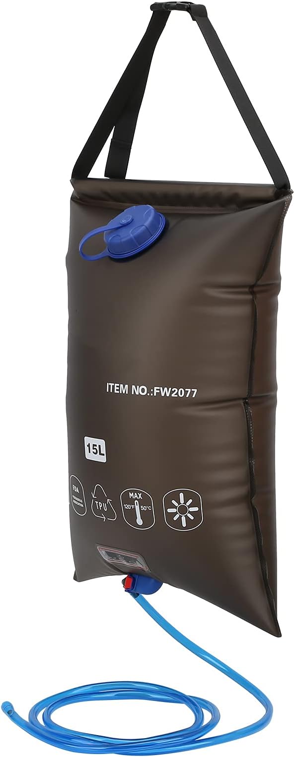 Outdoor Foldable Shower Bag Portable 15L with Shower Nozzle for Camping Beach Swimming