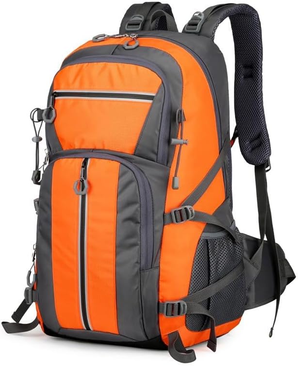 50L Waterproof Hiking Backpack Large Capacity Outdoor Camping Travel Daypack with Reflective Strips Black (Orange)