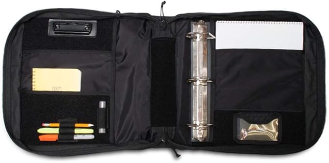 TACTICAL NOTEBOOK COVERS Tactical 3-Ring Binder Cover System | Zippered Padfolio Organizer Bag with Leather Handle | Fits 3” to 4” Binders | Durable Field Use Organizer (Black)